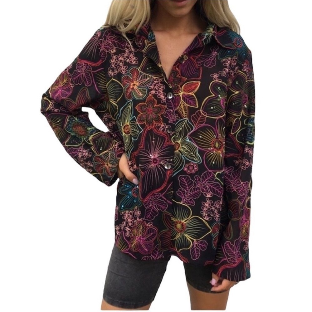Coldwater Creek Embroidered Button Down Top